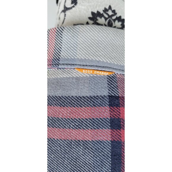 HUGO BOSS ORANGE Mens Plaid Long Sleeve Button Front Shirt Size Large Flannel - Picture 5 of 14
